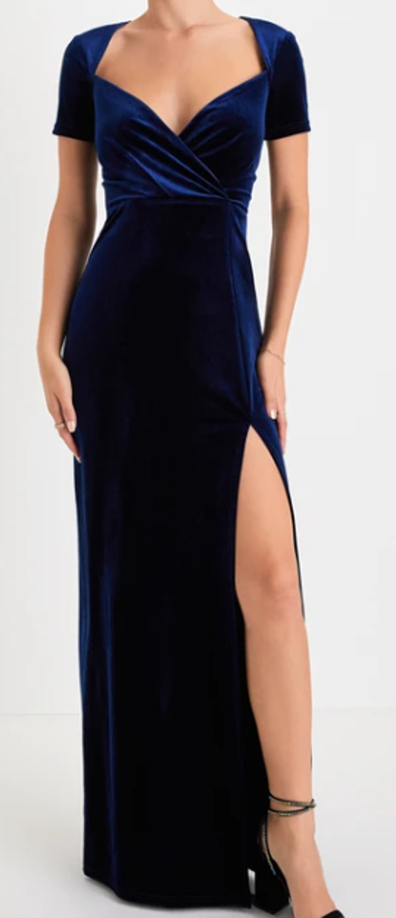 LULU'S XL Eternal Elegance Navy Blue Velvet Short Sleeve Maxi Dress NEW B23